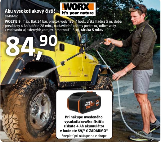 Worx WG621E.9 aku vysokotlakový čistič