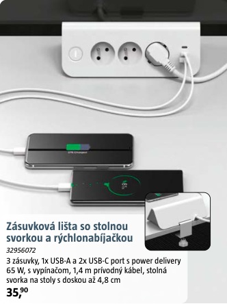 Zásuvková lišta so stolovou svorkou
