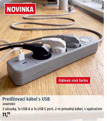 Predlžovací kábel USB s vypínačom