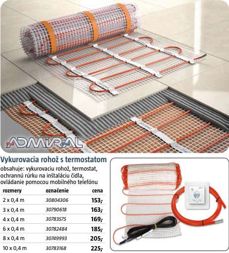 Admiral vykurovacia rohož s termostatom 6 × 0,4 m