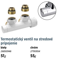 Termostatický ventil na stredové pripojenie biely