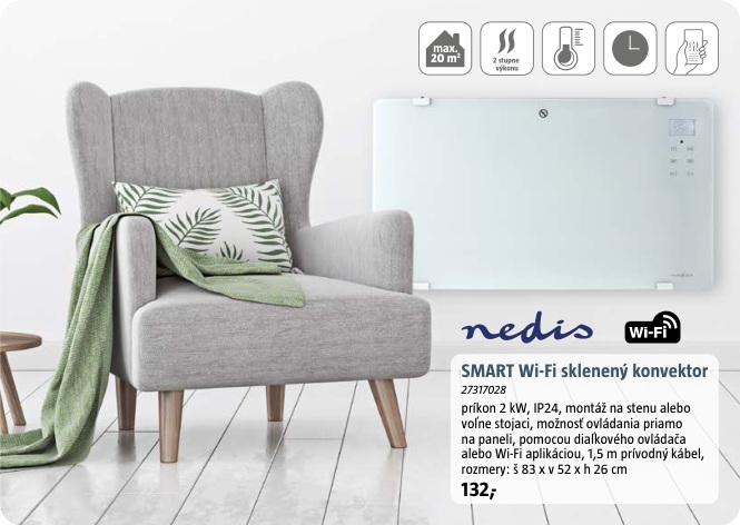 Nedis SMART Wi-Fi sklenený konvektor