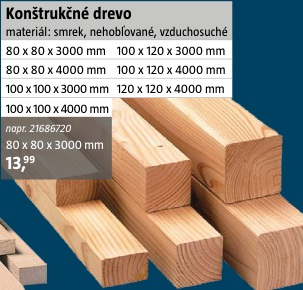 Konštrukčné drevo 80×80×3000 mm