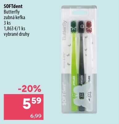 SOFTdent Butterfly zubné kefky 3 ks