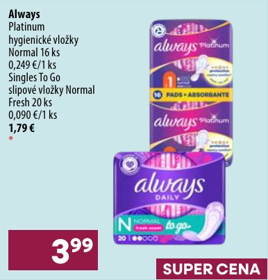 Always Singles To Go Normal Fresh slipové vložky 20 ks