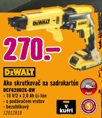 Aku skrutkovač na sadrokartón DCF620D2K-QW