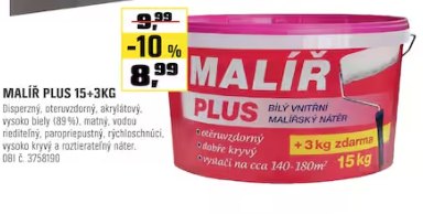 Maliar Plus biely interiérový náter 18 kg
