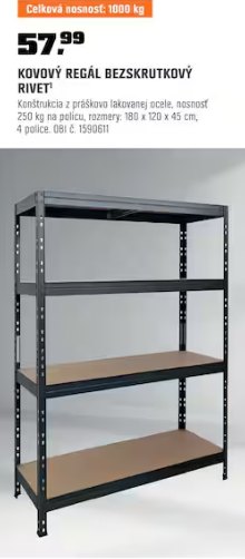Kovový bezskrutkový regál Rivet 1000 kg