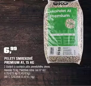 Smrekové pelety Premium A1 15 kg
