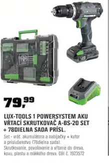 Lux-Tools 1 PowerSystem aku vŕtací skrutkovač A-BS-20 Set