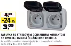 Dvojitá zásuvka na omietku sivá/čierna