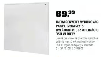 Infračervený vykurovací panel Grimsey S 350 W biely
