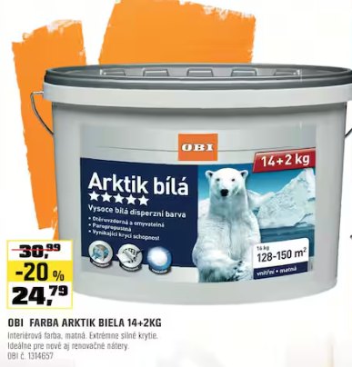 OBI farba Arktik biela 16 kg