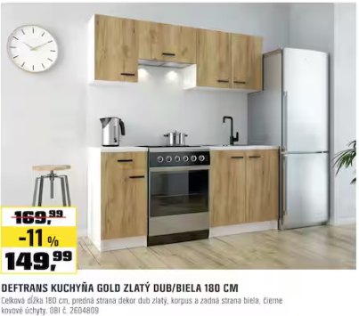 Deftrans kuchyňa Gold dub zlatý/biela 180 cm