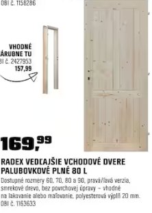 Radex vedľajšie vchodové dvere palubovkové plné 80 Ľ