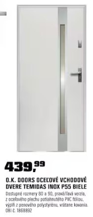 O.K. Doors oceľové vchodové dvere Temidas Inox P55 biele