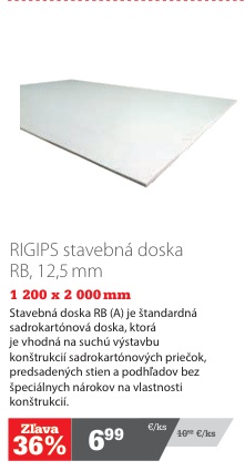 Rigips stavebná doska RB 12,5 mm