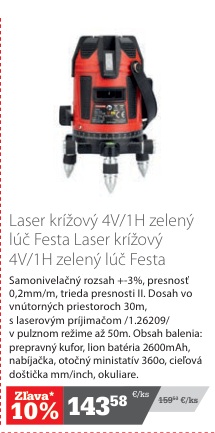 Festa krížový laser 4V/1H zelený lúč