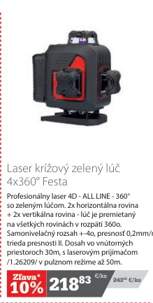 Festa krížový laser 4 × 360° zelený lúč
