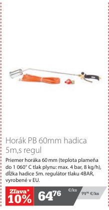 Horák PB 60 mm s hadicou 5 m a regulátorom