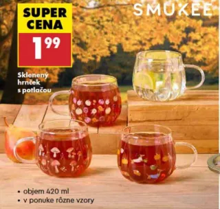 Smukee sklenený hrnček s potlačou