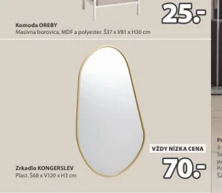 Zrkadlo KONGERSLEV 68x120x3 cm