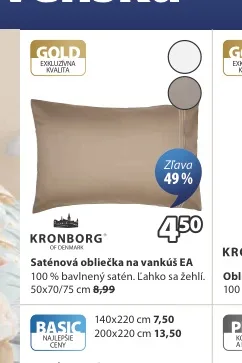 KRONBORG Saténová obliečka na vankúš EA 50x70/75 cm