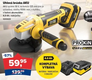PROKIN Uhlová brúska AKU 18 V s batériou