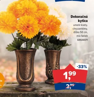 Dekoračná kytica chryzantémy 50 cm