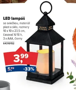 LED lampáš so sviečkou 23,5 cm