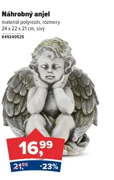 Náhrobný anjel sivý 24 cm