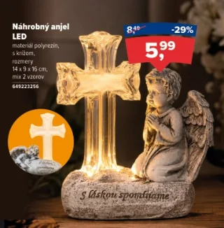 Náhrobný anjel LED s krížom