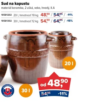 Keramický sud na kapustu 20 l