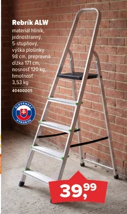 Hliníkový rebrík ALW 5-stupňový