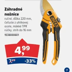 INGCO Ručné záhradné nožnice 220 mm