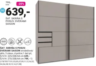 Šatníková skriňa SAIGON 225 cm