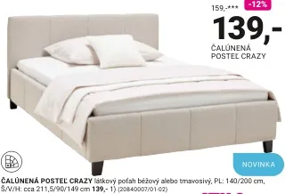 Čalúnená posteľ CRAZY 140 × 200 cm