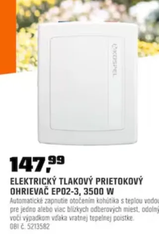 Kospel elektrický tlakový prietokový ohrievač EP02-3