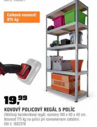 Kovový regál 5 políc