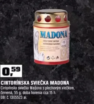 Cintorínska sviečka Madona