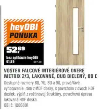 Voster falcové interiérové dvere Metrix 2/3 dub bielený 80 cm