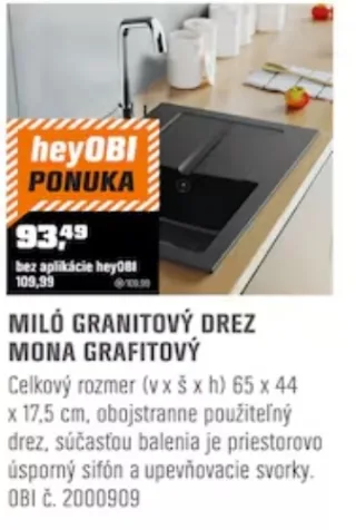 Miló granitový drez Mona grafitový