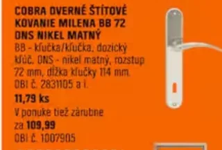 Cobra dverové kovanie Milena BB72 ONS nikel matný