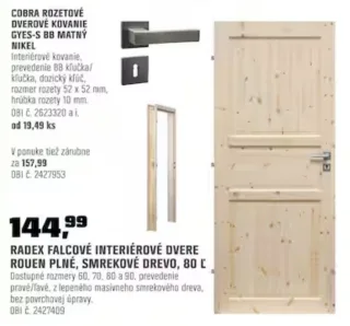 Radex interiérové dvere Rouen plné smrekové drevo 80 ľavé
