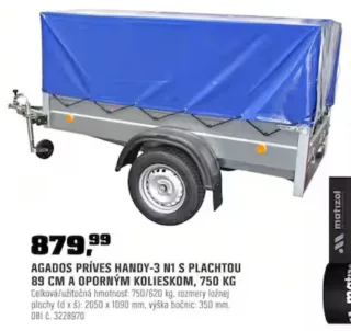 Agados príves Handy-3 N1 s plachtou a oporným kolieskom 750 kg