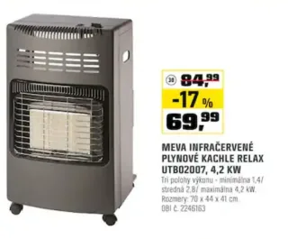 Meva infračervené plynové kachle Relax UTB02007 4,2 kW