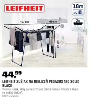 Leifheit sušiak na bielizeň Pegasus 180 Solid Black