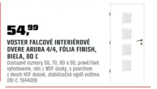 Voster interiérové dvere Aruba 4/4 biele 80 ľavé