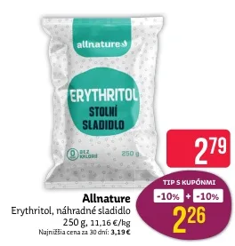 Allnature Erythritol náhradné sladidlo 250 g